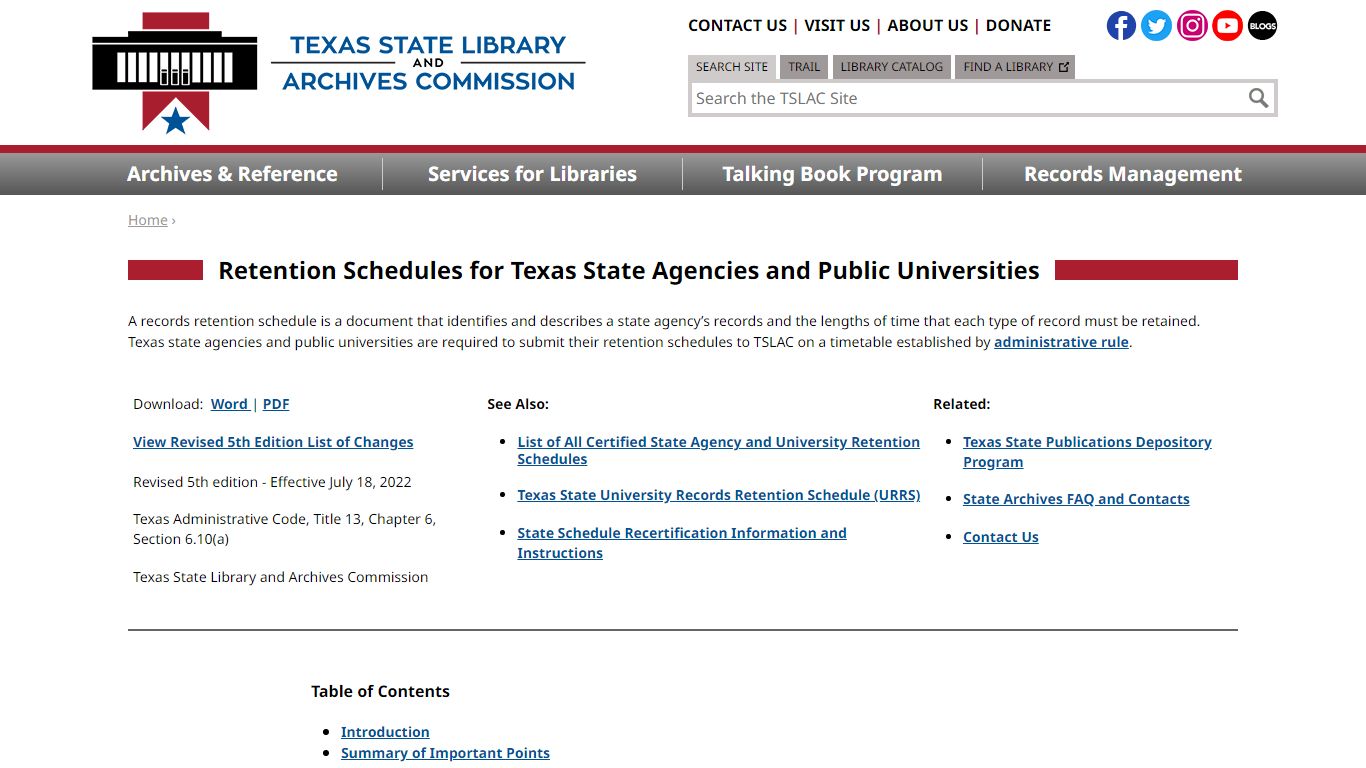 Texas State Records Retention Schedule - 5th Edition | TSLAC